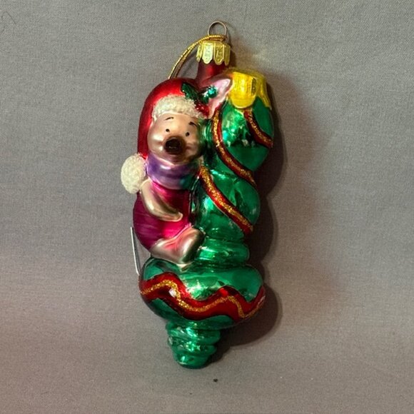 Vintage Winnie Pooh Christmas Ornament Disney Figurine Eeyore Piglet Tree Glass - Picture 1 of 3